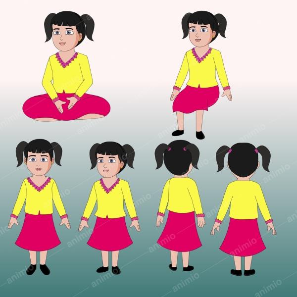 2d animated girl for adobe animate cc